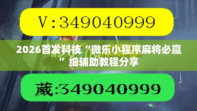2026首发科技“微乐小程序麻将必赢	”细辅助教程分享